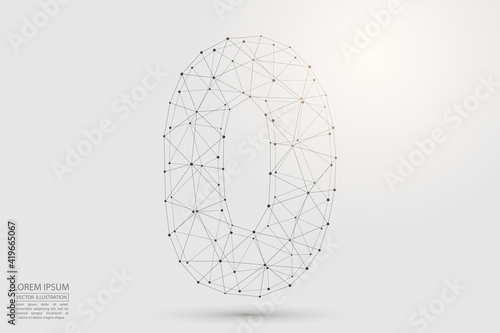 Abstract number zero, figure 0, consisting of triangles, circles, spots of decay, stars. Vector eps 10.