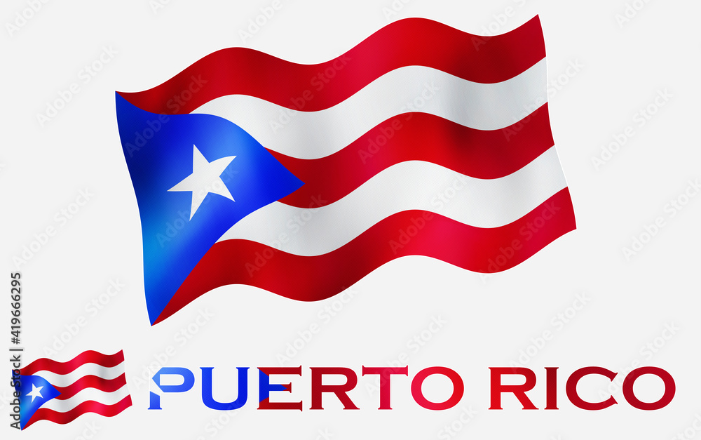 Puerto Rico flag illustration with fabric texture with PUERTO RICO text with White space. Puerto Rico emblem flag icon with text for copy space