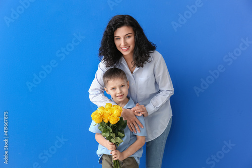 Little boy with bouquet of ...