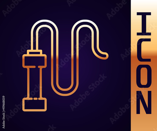 Gold line Braided leather whip icon isolated on black background. Vector.