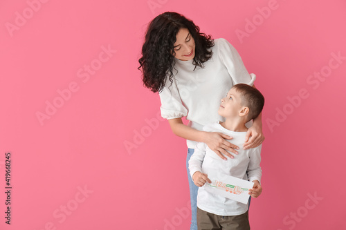 Little boy greeting his mom...
