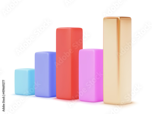 Render 3d colour growing bars with shadow. Vector illustration
