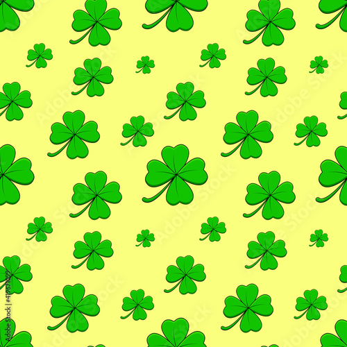 Clover seamless pattern. Green four leaf shamrock repeating tile. Vector illustration for fabric or wrapping paper
