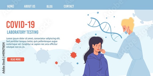 Vector cartoon flat doctor character at work doing PCR test.Physician take patient saliva sample - coronavirus prevention,covid disease infection diagnostics,treatment,medical landing page concept