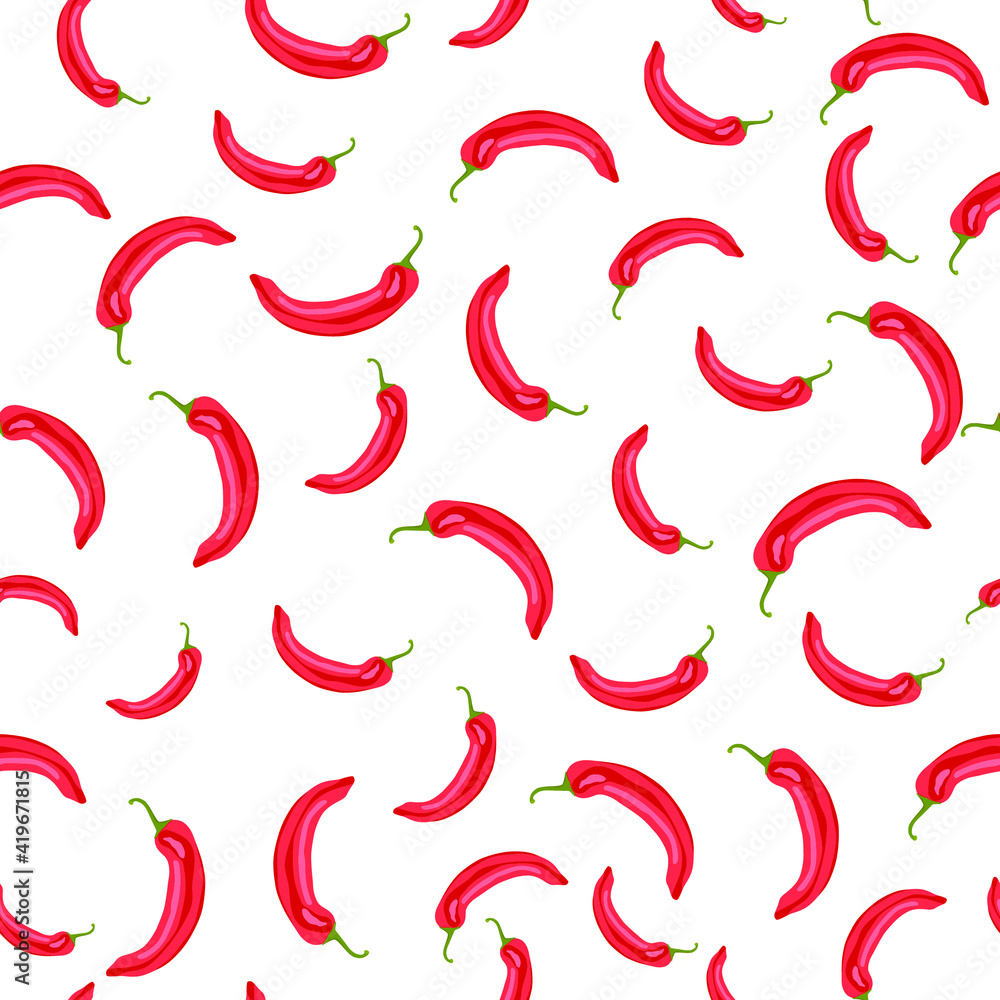 Chili pepper prints, chili seamless pattern isolated on the white background Chili pepper prints, chili seamless pattern isolated on the white background
