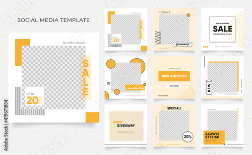 social media template banner blog fashion sale promotion. fully editable instagram and facebook square post frame puzzle organic sale poster. fresh yellow element shape vector background