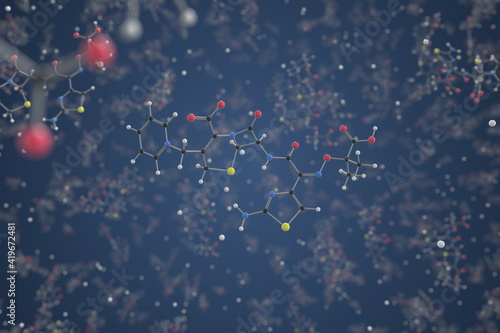 Molecule of Ceftazidime. Molecular model, science related 3d rendering