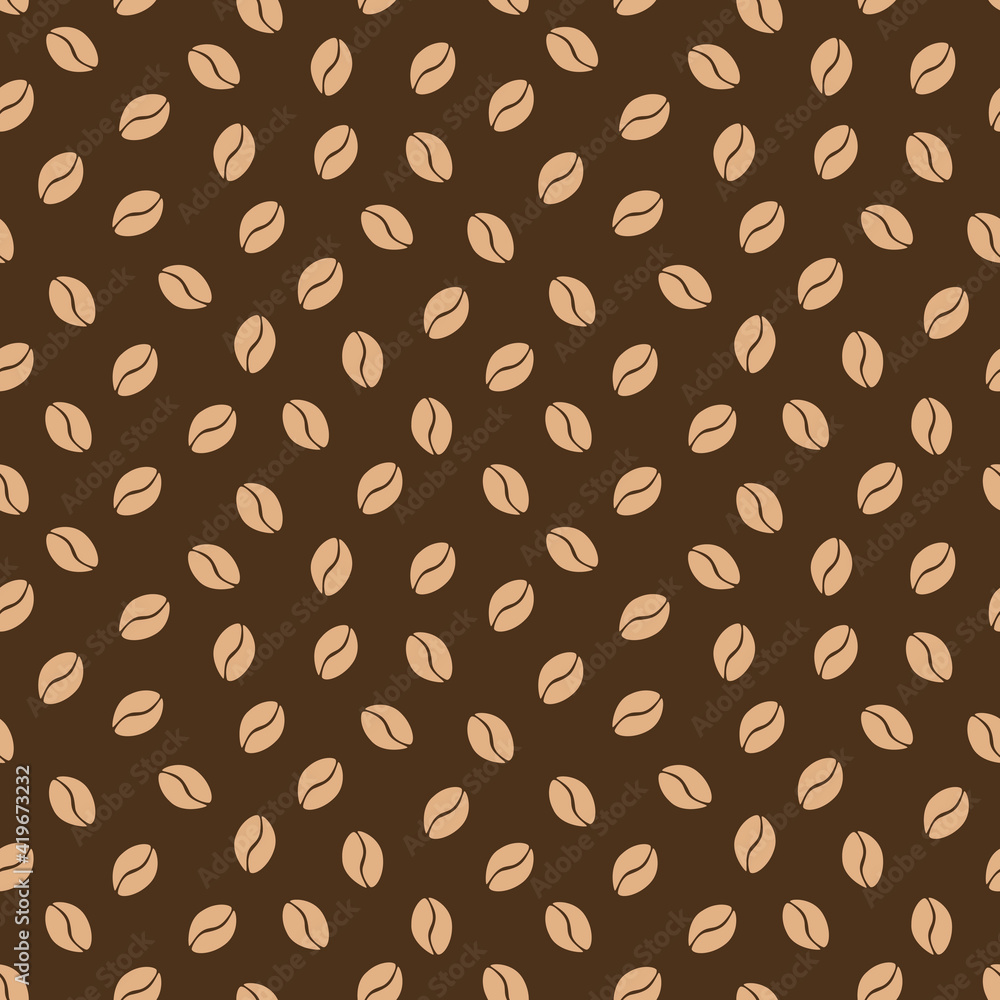 Brown coffee beans. Coffe seamless vector pattern. Suitable for wrapping paper, fabric printing, coffee shop, restaurant, cafe Brown coffee beans. Coffe seamless vector pattern. Suitable for wrapping paper, fabric printing, coffee shop, restaurant, cafe