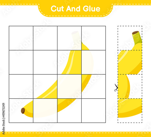 Cut and glue, cut parts of Banana and glue them. Educational children game, printable worksheet, vector illustration