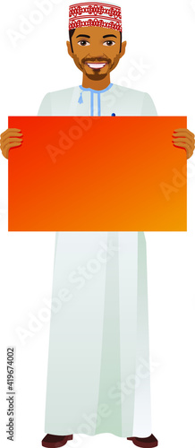 Arab middle eastern Omani, a Saudi man in traditional formal thobe and Shimagh, on white isolated background	
