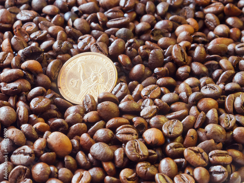 One USA Dollar on coffee Background