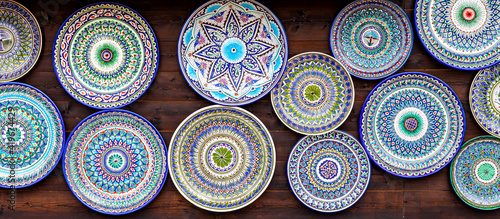 Canvastavla Ethnic Uzbek ceramic round plates with traditional ornaments