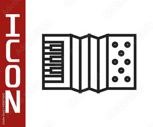 Black line Musical instrument accordion icon isolated on white background. Classical bayan, harmonic. Vector.