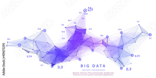 Abstract analytical background with polygonal grid analyze data on white.  Analytics algorithms data. Big data. Quantum cryptography concept. Data chart.  Banner for business, science and technology. 