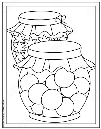 
Pickle jars colouring page, line stroke vector 

