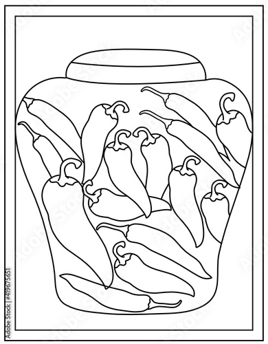 
A chillies pickle jar, colouring page design

