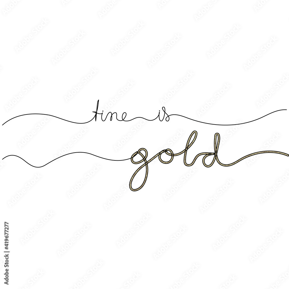 Hand drawn lettering quote - Time is Gold - in golden abstract texture. Minimalist art. Hand drawn lettering quote - Time is Gold - in golden abstract texture. Minimalist art.