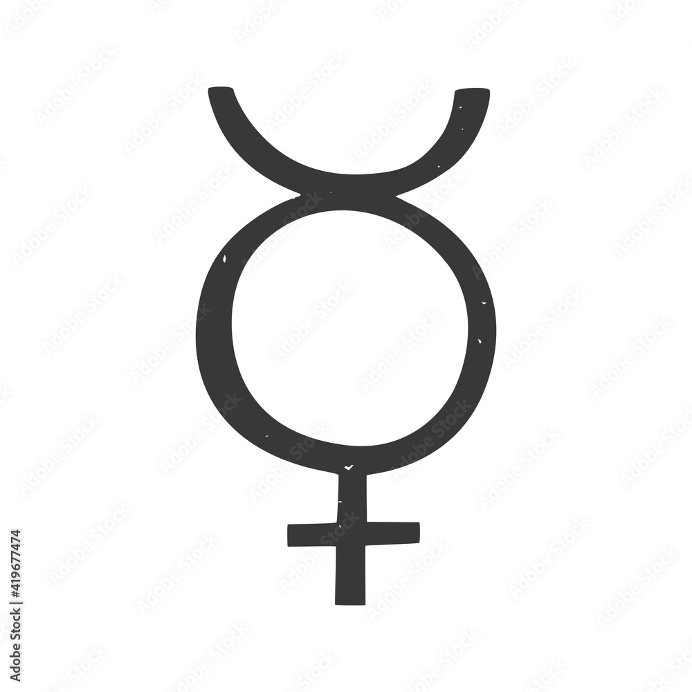Ancient astrological symbol of Mercury. Minimalistic icon isolated on a white background. Vector hand drawn illustration Ancient astrological symbol of Mercury. Minimalistic icon isolated on a white background. Vector hand drawn illustration