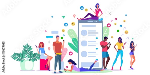 People chatting and sharing on social media with their smart mobile phones.