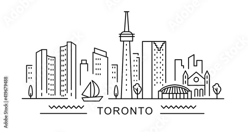 Toronto minimal style City Outline Skyline with Typographic. Vector cityscape with famous landmarks. Illustration for prints on bags, posters, cards. 