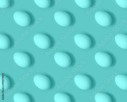 Food pattern of Easter eggs on a blue background 