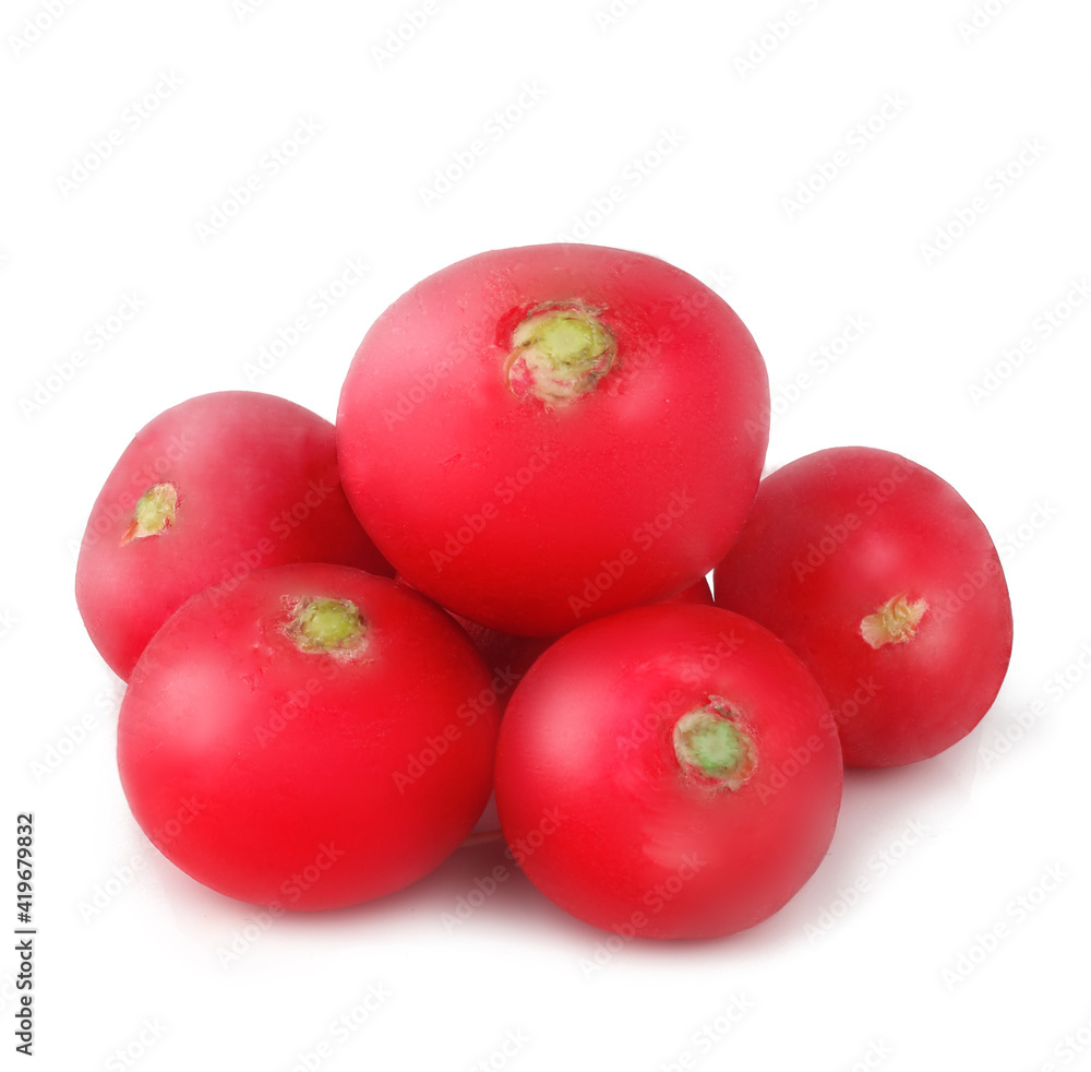 Radishes in a heap isolated on white background Radishes in a heap isolated on white background