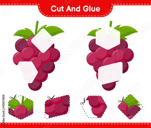 Cut and glue  cut parts of Grape and glue them. Educational children game  printable worksheet  vector illustration