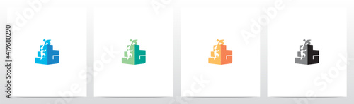 Two People Climbing Letter Logo Design T