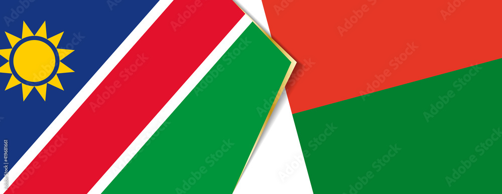 Namibia and Madagascar flags, two vector flags. Namibia and Madagascar flags, two vector flags.