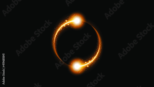 Sun Eclipse Orange Fire Dark Background Vector Moon Design Style Space Science Glow Light
