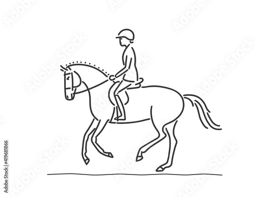 Cute cartoon horse and rider. Hand drawn doodle vector illustration.