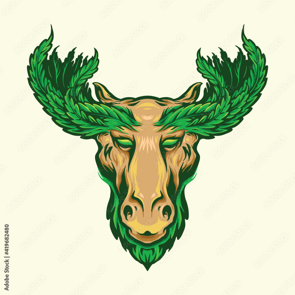 Deer with Marijuana Leaf Antlers Logo Mascot illustrations for your work Logo, mascot merchandise t-shirt, stickers and Label designs, poster, greeting cards advertising business company or brands.
 - obrazy, fototapety, plakaty 