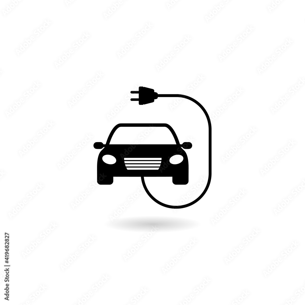 Electric car icon with shadow
