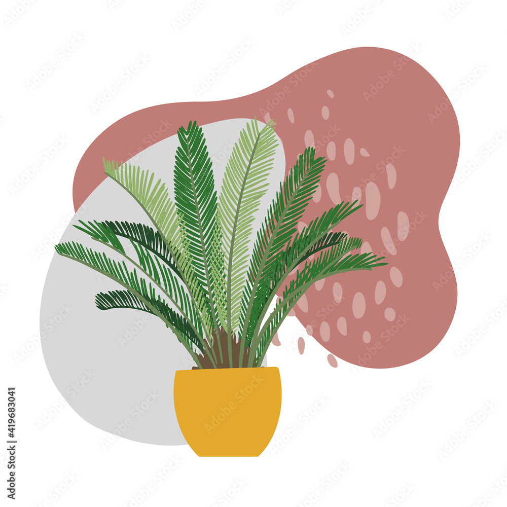 Indoor plant in a pot. Modern spots for text delicate colors. Indoor plant in a pot. Modern spots for text delicate colors.