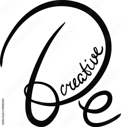 black lettering in a minimalistic lettering style be creative, word in letter, use as a concept on packages, stickers, posters, banners, creative ads and presentations