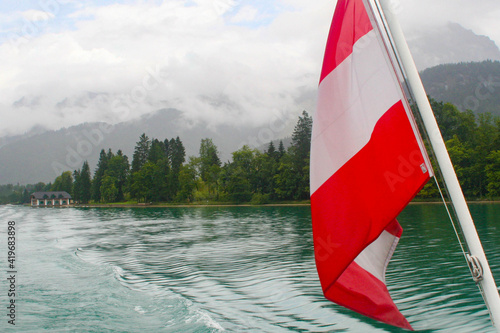 austrian boat flag on lake