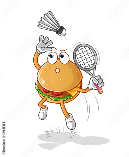 burger smash at badminton cartoon. cartoon mascot vector