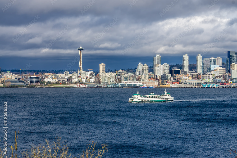 Ferry And Seattle Skyline 7