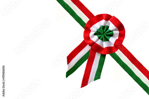isolated on white tricolor rosette and ribbon overlay symbol of the hungarian national day 15th of march