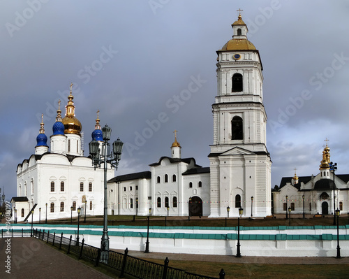 The dominants of the Tobolsk Kremlin are the Sophia-Assumption Cathedral, the Sergievskaya Church, the cathedral bell tower and the Intercession Cathedral. Tobolsk. Tyumen region. Russia photo