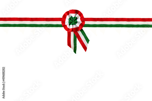 isolated on white tricolor rosette and ribbon overlay symbol of the hungarian national day 15th of march photo