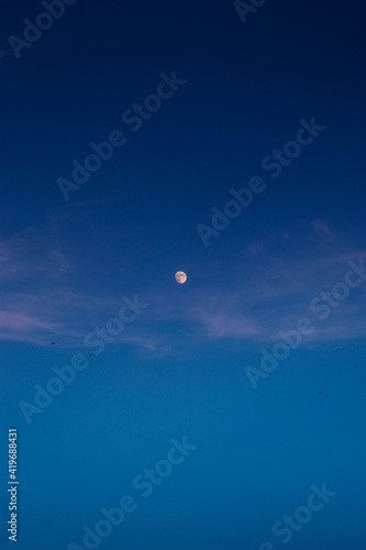 moon in blue sky portrait