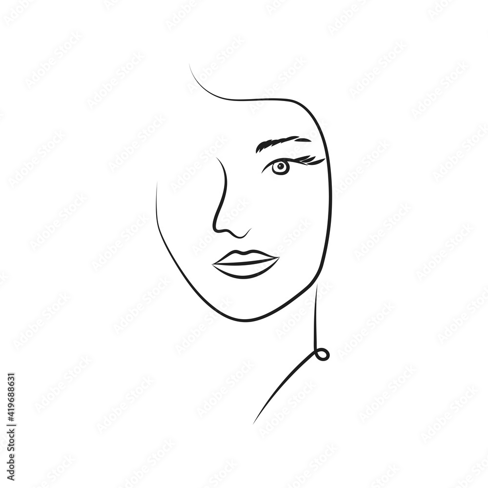 Modern Abstract Face Portrait. Linear Ink Brush. Line Art Current Contemporary Continuous Cubism Painting. Fashion Style Black And White Abstraction Poster Modern Abstract Face Portrait. Linear Ink Brush. Line Art Current Contemporary Continuous Cubism Painting. Fashion Style Black And White Abstraction Poster