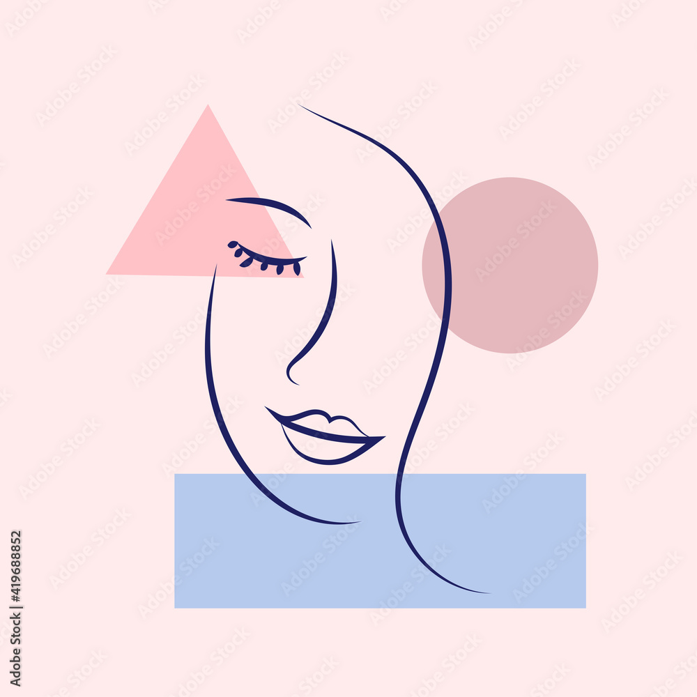 Abstract Woman face one line drawing. Portret minimalistic style ...