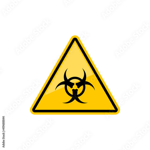 Warning sign of virus or biohazard isolated precaution yellow triangle. Vector symbol of danger, biological threat alert. Biohazard area triangular symbol, caution about virus or bio disaster