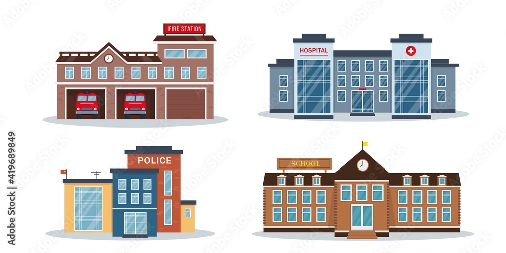 City buildings exterior collection isolated