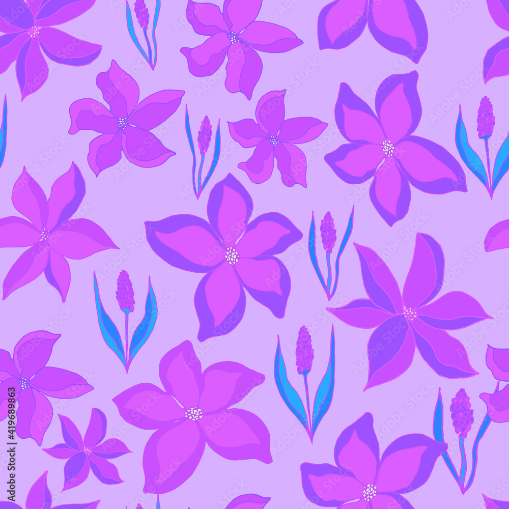 seamless pattern of flower buds and sprigs of lavender with leaves. Botanical illustration for fabrics, textiles, wallpaper, paper, invitations, cards, backgrounds seamless pattern of flower buds and sprigs of lavender with leaves. Botanical illustration for fabrics, textiles, wallpaper, paper, invitations, cards, backgrounds