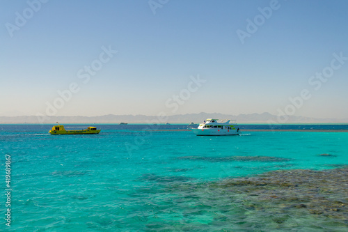 Red sea coral reef and blue sky. El Gouna, Egypt © Tatiana