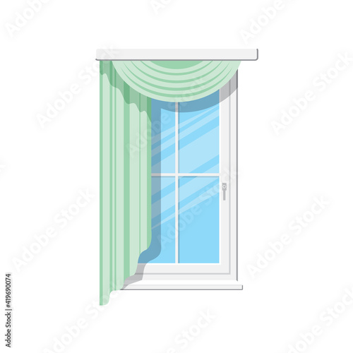 Venetian or roman curtains isolated draperies on window. Vector home or office interior element, window treatments design. Sash with valances vertical blinds or shades, realistic drapery