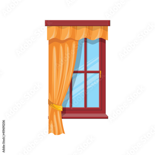 Sash curtains with rods isolated drapes or shades. Vector tab top and sash curtains with rods and valances, beige velvet shutters. Drapery shades, home interior and window treatments design